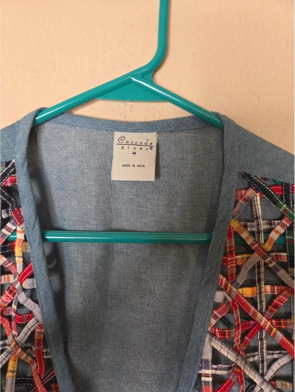 Cascade Blues Vintage Patchwork Woven Vest 90's M Unique - Picture 3 of 4